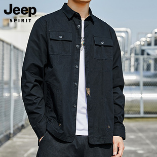 jeep工装外套男士春秋季衬衫男潮流，休闲长袖翻领男装衬衣夹克