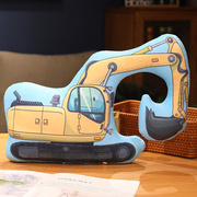 蹒跚熊卡通(熊卡通，)小汽车抱枕可爱警车玩具，挖掘机靠枕陪睡床上安抚靠垫儿