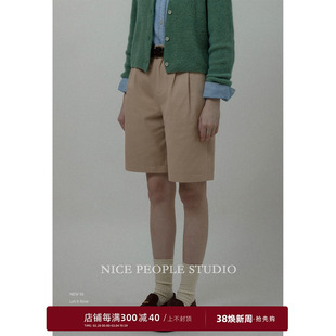 nicepeoplestudio2024法式春夏，卡其色短裤女小个子，高腰显瘦