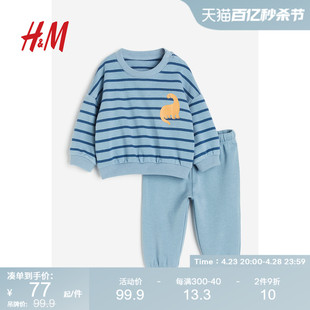 hm童装男婴套装2件式，夏季棉质恐龙印花卫衣长裤1210938