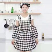 韩版时尚棉布围裙三件套洋气可爱罩衣厨房做饭上班工作服双层防水