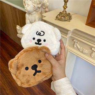 韩国温暖的小熊零钱包可爱毛绒公仔口红包软萌小化妆收纳包耳机包