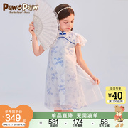 云霓系列pawinpaw卡通小熊童装，24夏女童(夏女童，)青花瓷网纱连衣裙