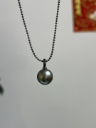 燕玺家925铑银9-10mm正圆无瑕大溪地黑珍珠吊坠项链