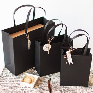 简约黑色袋妇女节礼盒袋子盒送男生礼物包装袋生日手拎袋