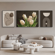 客厅装饰画郁金香花卉壁画，现代简约沙发背景墙，三联画艺术肌理挂画