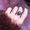 夸张绿色水晶锆石925纯银气质大宝石钻气质个性时尚食指戒指环女