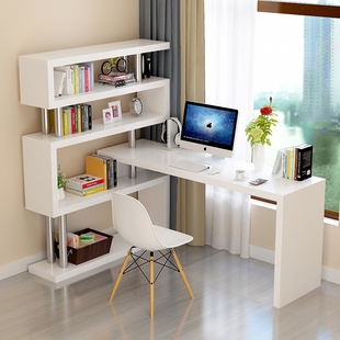 旋转电脑桌转角一体，家用办公桌子写字台，组合书架书柜简约简易书桌