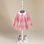 童装女童娃娃领连衣裙洋气甜美风粉色格子裙韩版小女孩裙子伯米吉