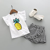 童装夏季装女童休闲菠萝短袖套装T恤+裙裤方格两件套可爱纯棉