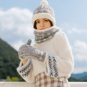 冬季毛线帽子围巾手套三件套女韩版学生成人百搭保暖套装厚礼盒装