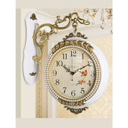 欧式钟表双面挂钟静音客厅装饰豪华复古大气石英钟两面钟美式挂表