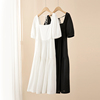 法式棉麻方领连衣裙女夏2024气质，高级感灯笼，袖中长款白色裙子
