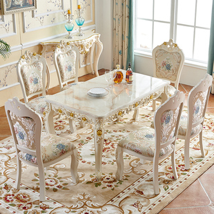 欧式餐桌椅组合大理石现代简约家用小户型饭桌，实木美式长方形桌子