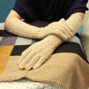 日本森女系编织粗麻花羊毛长款手套冬保暖袖套，配斗篷披肩分指针织