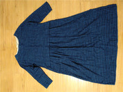 超柔软特殊处理蓝黑格纹假两件套文艺范宽松连衣长裙