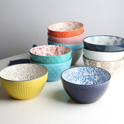 日式家用陶瓷加厚面碗大饭碗浮雕防烫6寸碗单个陶瓷碗学生泡面碗