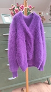 2022紫色清新文艺毛绒，加厚温暖v领软妹少女系安哥拉兔毛外套