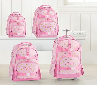 美国potterybarnkids粉红色，心形幼儿园小学生，背包拉杆书包餐包