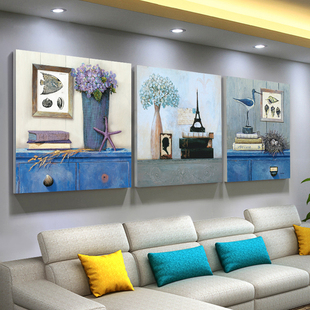 客厅装饰画现代简约沙发，背景墙三联画卧室壁画，墙画挂画家和万事兴