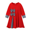 女孩儿童春秋季款时尚长袖，圆领纯色蝴蝶结，连衣裙+头巾2件套童装