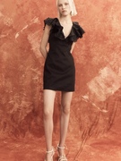 澳洲设计师品牌，aje69%亚麻，木耳边黑色短裙