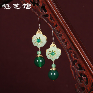 玛瑙绿色古风耳环配汉服，女中国风宫廷长款耳饰，气质古典民族风耳坠