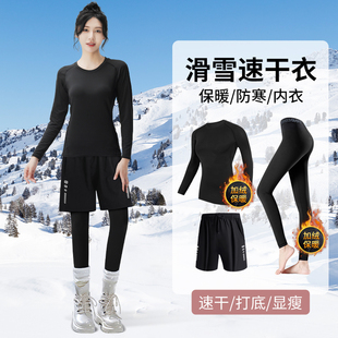 滑雪服女套装冬季单板，全套运动装备速干衣大码保暖加绒紧身内衣