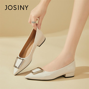 Josiny/卓诗尼尖头低跟鞋女2024夏季法式气质伴娘鞋真皮单鞋