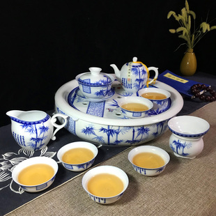 景德镇薄胎骨瓷茶具套装高档中式青花家用功夫泡茶杯简约茶碗陶瓷