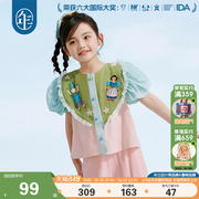 年衣童装女童衬衫短袖25年夏新款古风衬衣儿童甜美泡泡袖上衣演出