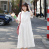 艺野系 法式甜美风琴褶白色短袖连衣裙女夏日系清新小个子衬衫裙