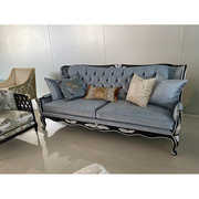 美式新古典(新古典)丝绒，进口布艺描银黑色，实木新中式沙发复古奢华定制