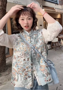 新中式重工刺绣马甲外套女2024春季国风复古盘扣无袖坎肩外搭上衣