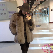 狐狸毛皮草(毛皮草，)外套中长款竖条女士，韩版时尚修身大衣秋冬宽松显瘦