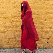 茶卡盐湖红色防晒披肩丝巾女围巾，民族风夏季超大薄款复古沙滩巾