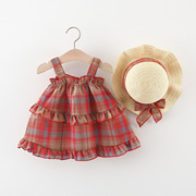 女宝宝裙子0-2-3岁4女童夏装1婴儿格子衣服，洋气6个月女童公主裙
