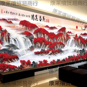 鸿运当头十字绣，线绣客厅流水生财大幅山水画，自己刺绣