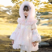 品牌冬中大童幼童公主蕾丝帽白鸭绒中长款纱裙羽绒服洋气保暖外套
