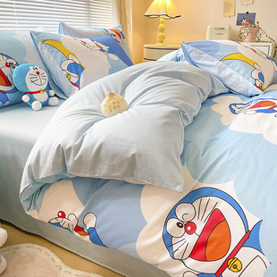 哆啦a梦卡通三件套纯棉全棉，100男孩床单被套儿童床上三件套叮当猫