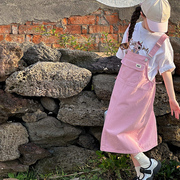 女童短袖T恤背带裙两件套2024夏装女孩童装休闲套装韩版洋气