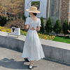 法式白色连衣裙夏季女气质，高级2024女装，开叉松紧显瘦小众长裙