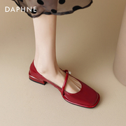 达芙妮漆皮玛丽珍鞋女红色，小皮鞋2023年夏季低跟婚鞋真皮单鞋
