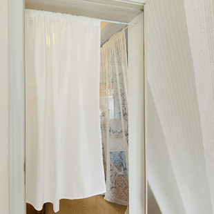 日式白色简约时尚卧室厨房飘窗窗帘窗纱成品透光不透人格子半门帘