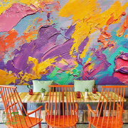 网红涂鸦抽象油画艺术墙纸儿童房画室壁布壁画2024墙布背景墙