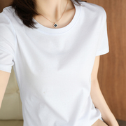 白色短袖t恤女丝光棉短袖修身显瘦圆v领2023夏纯棉(夏纯棉)设计感上衣