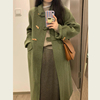 秋冬装韩版复古高级感小个子呢子大衣绿色，牛角扣中长款毛呢外套女