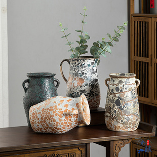 定制景德镇陶瓷花瓶简约古典电视柜摆件，做旧工艺品陶瓷花瓶