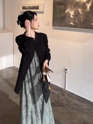 新中式国风复古时尚套装高级感气质黑色开衫汉服古风连衣裙两件套