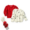 秋冬款女童婴儿宝宝红色白色长袖针织圆点毛衣纯色上衣打底衣